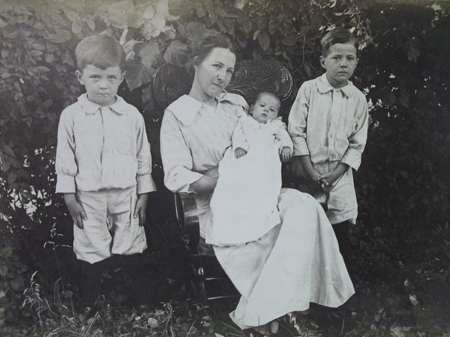 Proud Mom with her 3 Kids - Real Photo Postcard - early 1900's