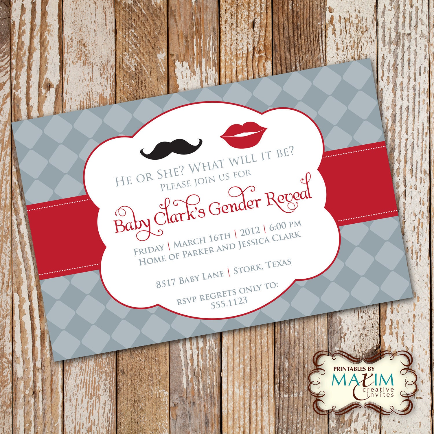 DIY Printable Invitation - Mustache Gender Reveal Baby Shower ...