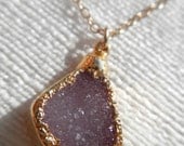 Small Pink druzy - purple druzy - gold necklace - druzy necklace - The Amelia
