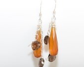 hanging tassle // dark yellow chalcedony w smokey quartz earrings
