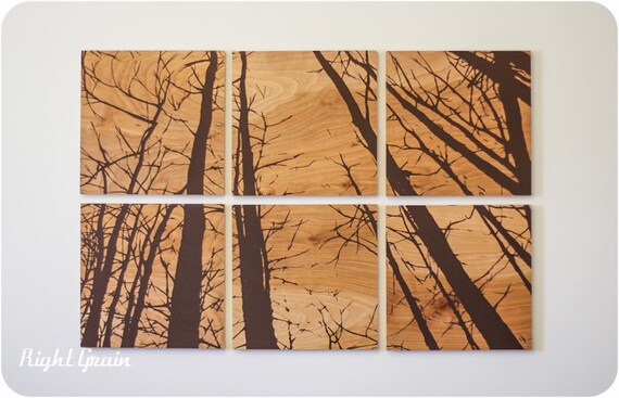 Large Forest Landscape Wall Art - Screen Print Set - Rustic Home Decor