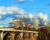 Downtown - Columbia SC South Carolina Photography Gervais Street Bridge Blue Sky Fine Art Metallic Print - 8x10 Photograph