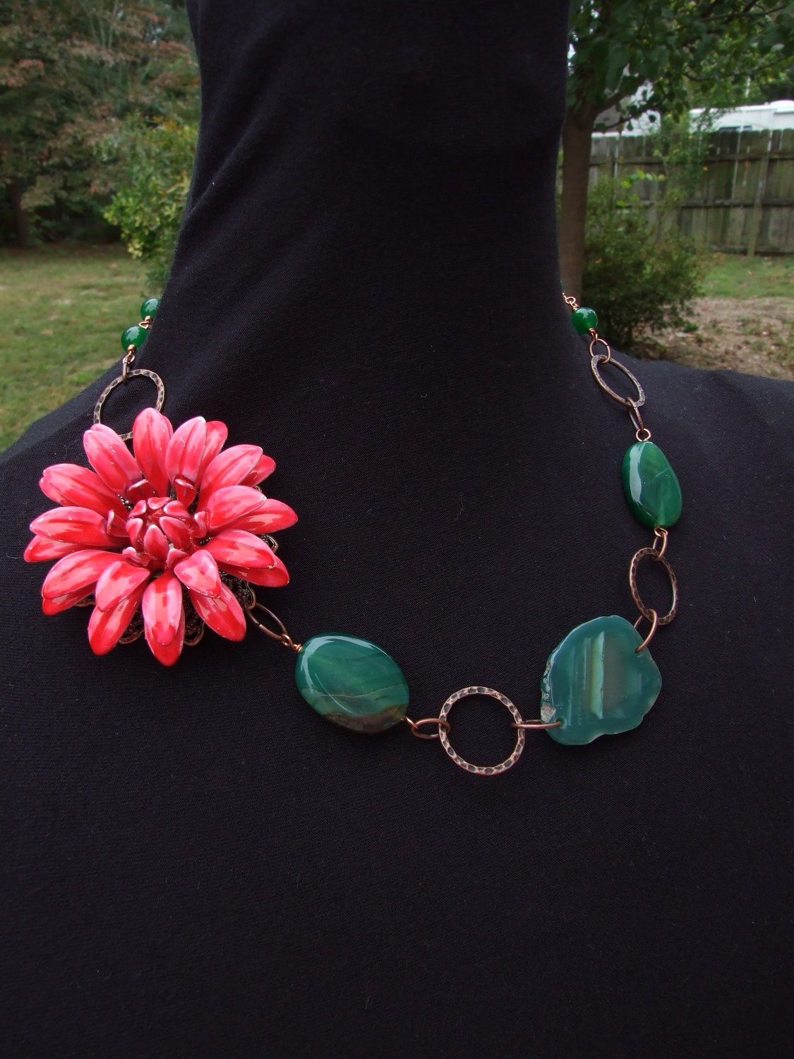 Emerald Green flower necklace