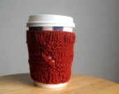 Redwood Heather Diagonal Eyelet Knit Coffee Cup Cozy Red Coffee Sleeve Knit Cup Cozy