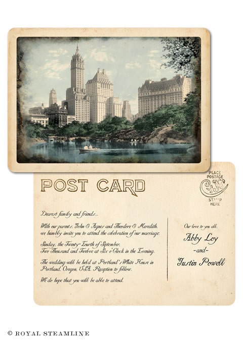 Port of Call - Vintage Postcard Wedding Invitation Sample