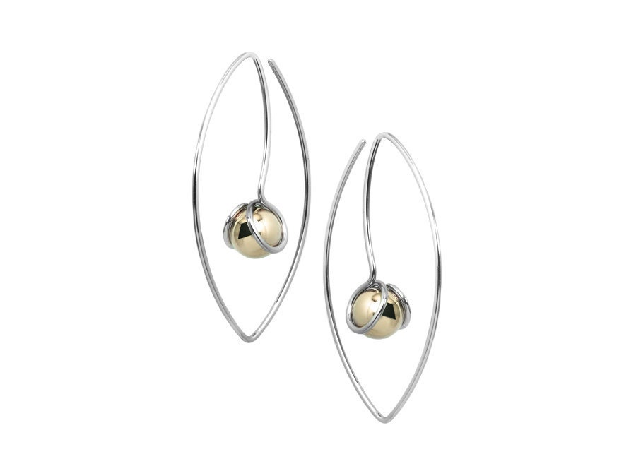Stainless Steel Wire Earrings with Gold Spheres