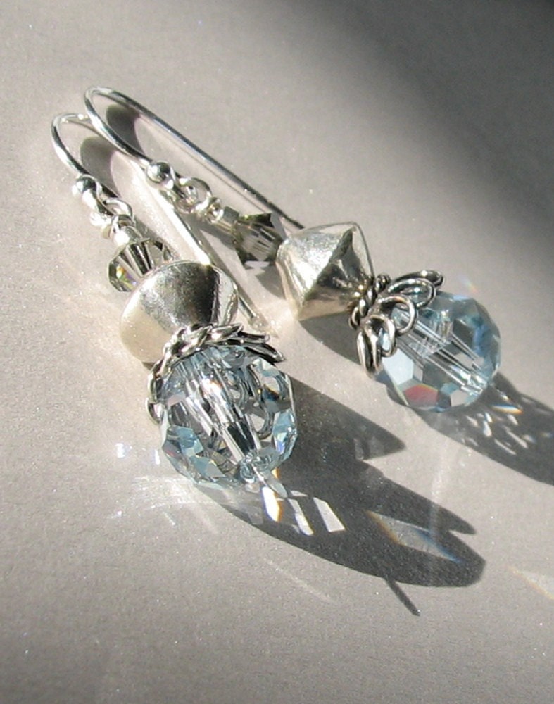Aqua Swarovski Crystal and Sterling Silver Earrings