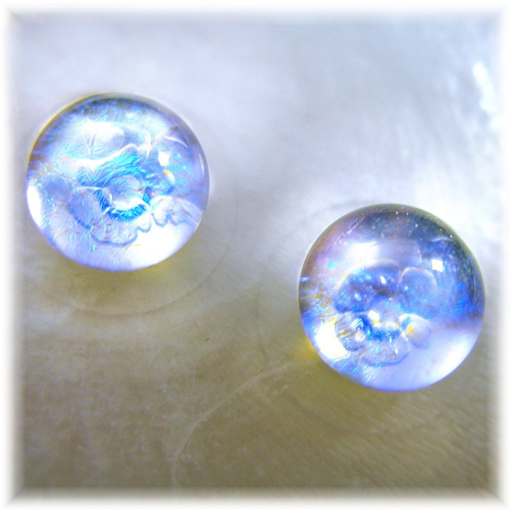 Teeny Tiny Mermaid Tears Dichroic Glass Stud Earrings in Caribbean Blue 8mm