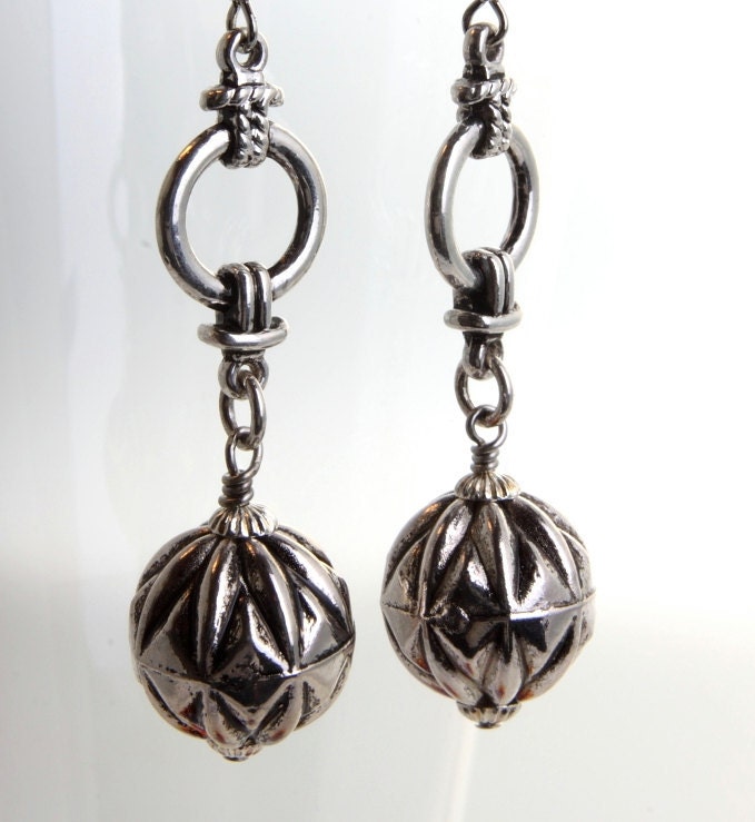 long earrings metal beads minimalist silver tone nickel free