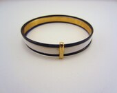 Vintage bangle bracelet. White and navy blue, nautical inspired. Set of three, attached as one. Gold hardware.