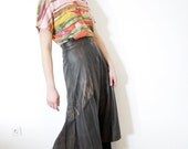 Vintage skirt / brown leather button up high waist / size S-M