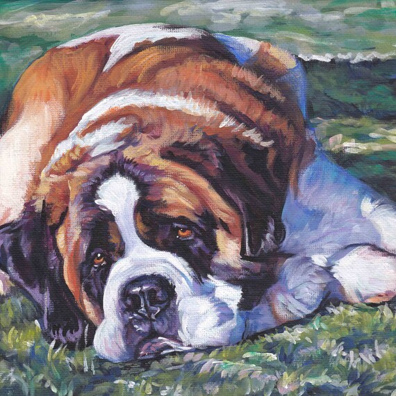 Saint Bernard dog art portrait CANVAS print of LA by TheDogLover