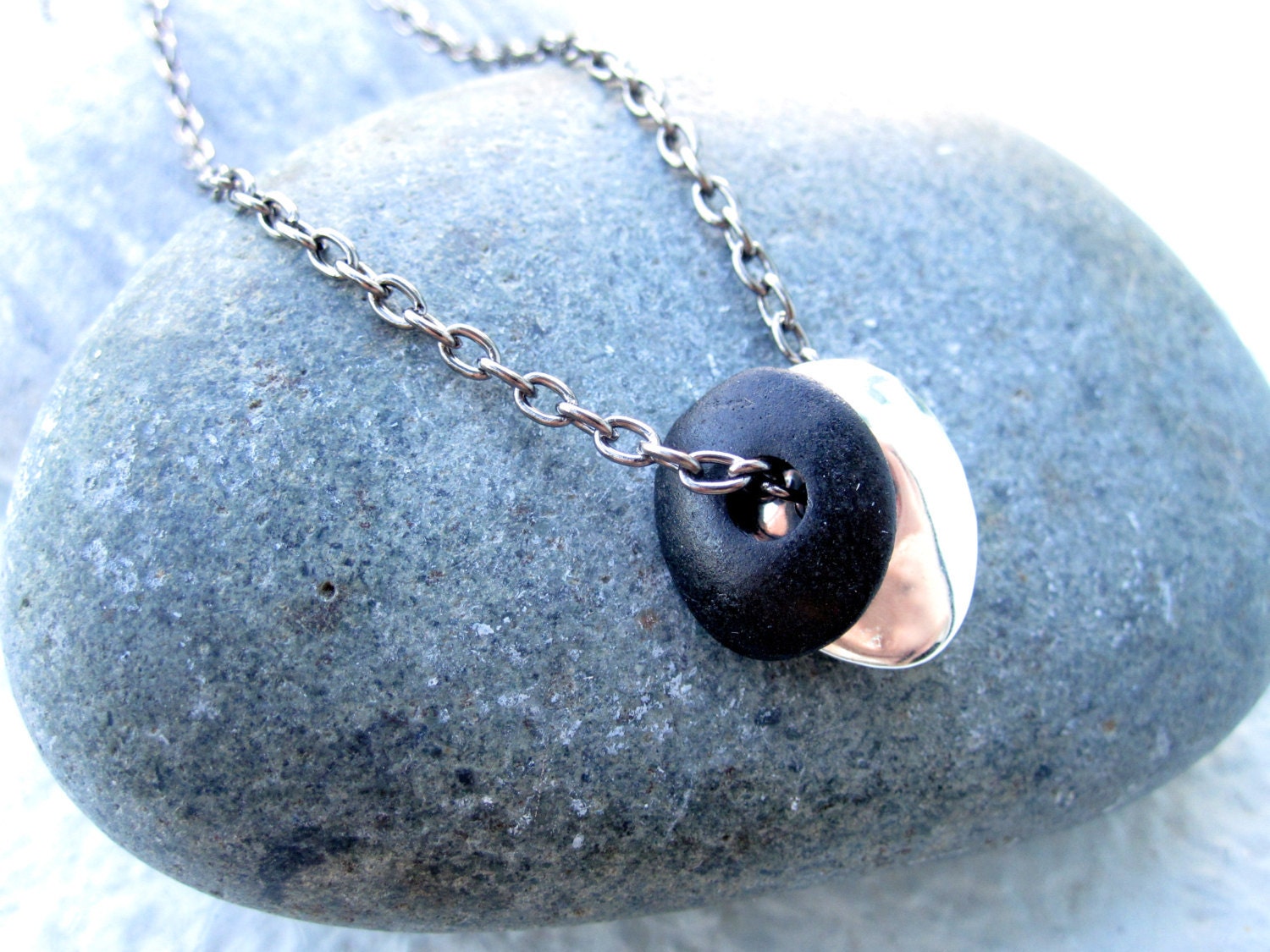 Mens Necklace Black Silver Stone Pendant Necklace For Him Unisex Jewelry Men's Jewelry