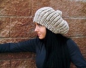 Slouchy Beanie Hat - Oatmeal Slouch Hat - Pom Pom Hat - Winter Hat - Wool Hat - Womens Hat - Mens Hat - Cloud Rain Storm