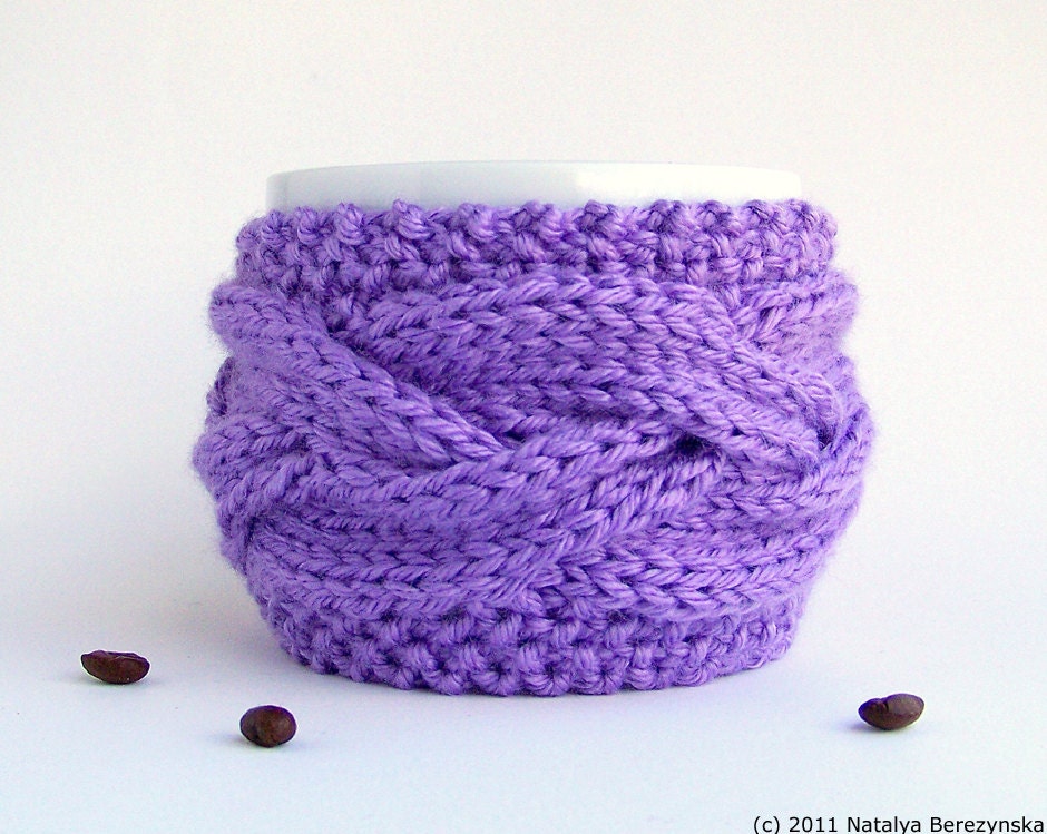 Lavender Coffee Cup Cozy - Coffee Cup Sleeve - Coffee Mug Cozy - Tea Cosy Cozy - Knit Cup Cozy - Summer Pastel Purple Lilac