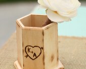 Personalized Rustic Guest Book Wood Pen Holder Decoration (item E10198)