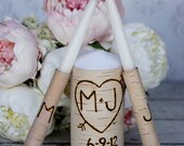 Personalized Wedding Unity Candle Set Rustic Birch Bark