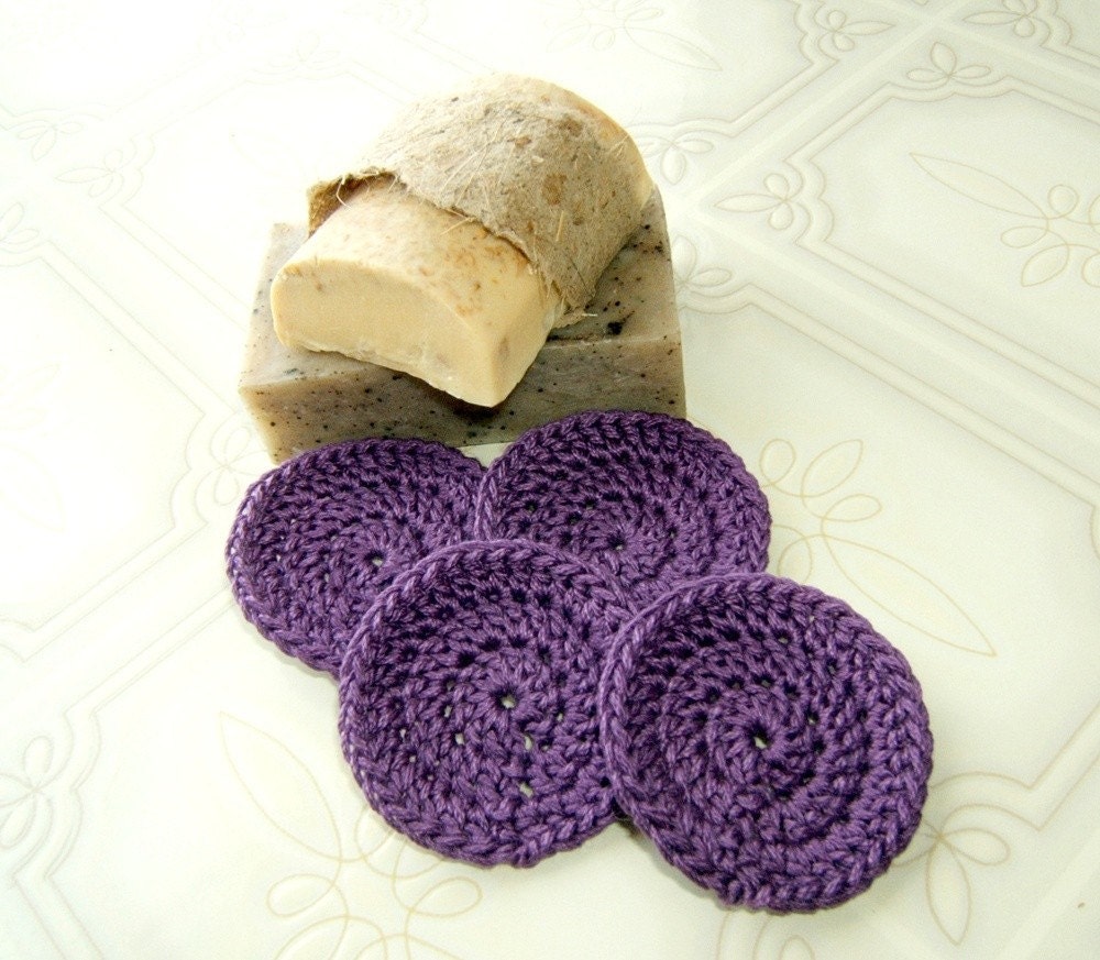 Face Scrub Pads,Purple Pads, Face Scrubbies, Crochet Pads, Cotton Pads, Cleansing Cloths, African Violet, Set of 4 Pads