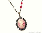 SALE Cameo Necklace Burgundy Ivory Red Antiqued Brass Victorian Gothic Jewelry Gothic Necklace Womens Necklace Edwardian Portrait Elegant