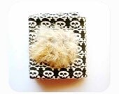 Skull and Bones Pocket square with Rabbit Fur for Men