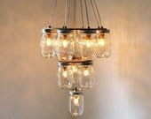 3 tier Mason Jar Chandelier - Mason Jar Lighting - Upside Down Wedding Cake - Handcrafted Upcycled BootsNGus Hanging Pendant Light Fixture