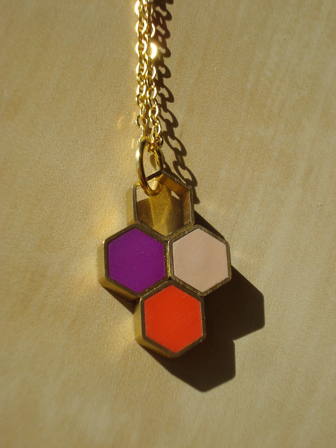 tri-colour honeycomb hexagons pendant 023 - necklace