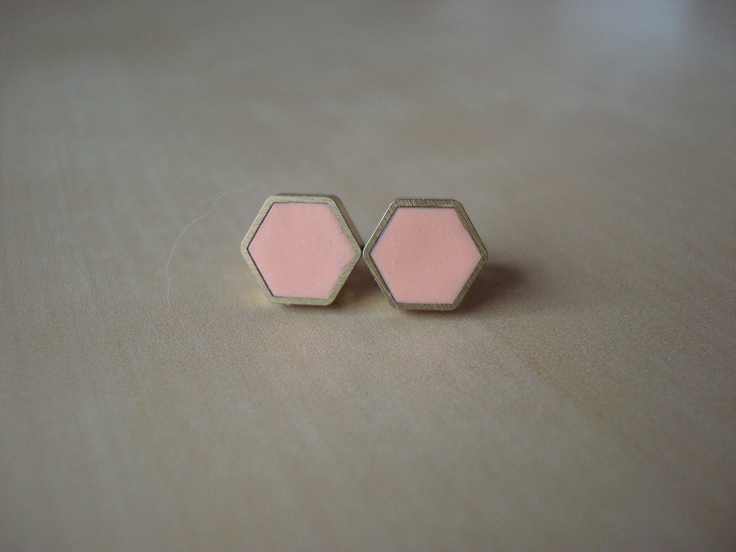 peachy keen mini brass hexagon stud earrings
