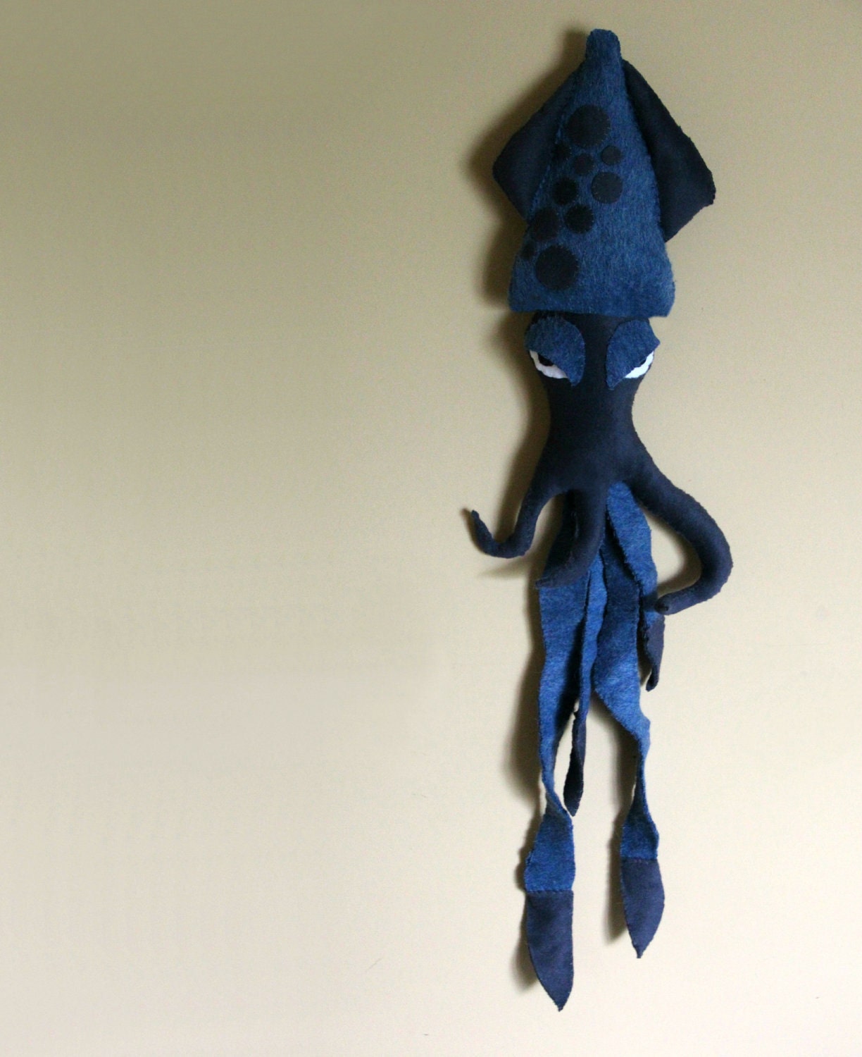 Eco Plush Wool Squid in Blue and Gray Handmade with Upcycled, Recycled, & Eco Friendly Materials