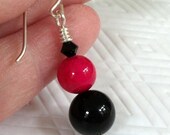 Neon Pink and Black Onyx Sterling Silver Earrings