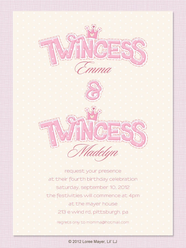Twincess Birthday Invitation for Twin Girls, Princess