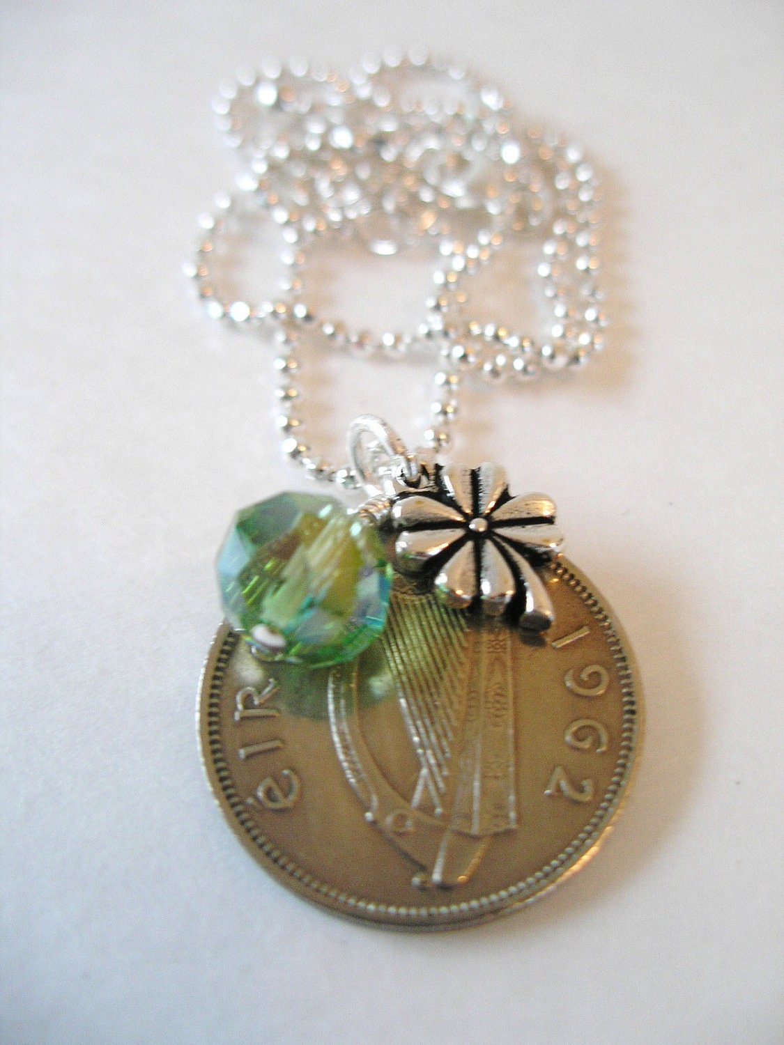 IRISH Coin Charm Necklace-1962 SILVER Irish Scilling