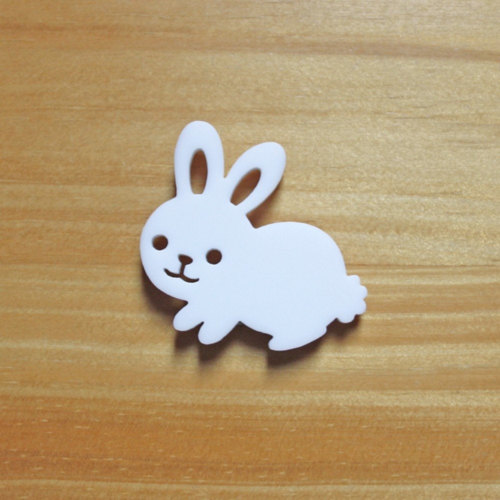 Laser Cut Acrylic Brooch White Bunny Rabbit Cute