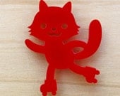 Laser Cut Acrylic Brooch Red Rollerskating Cat