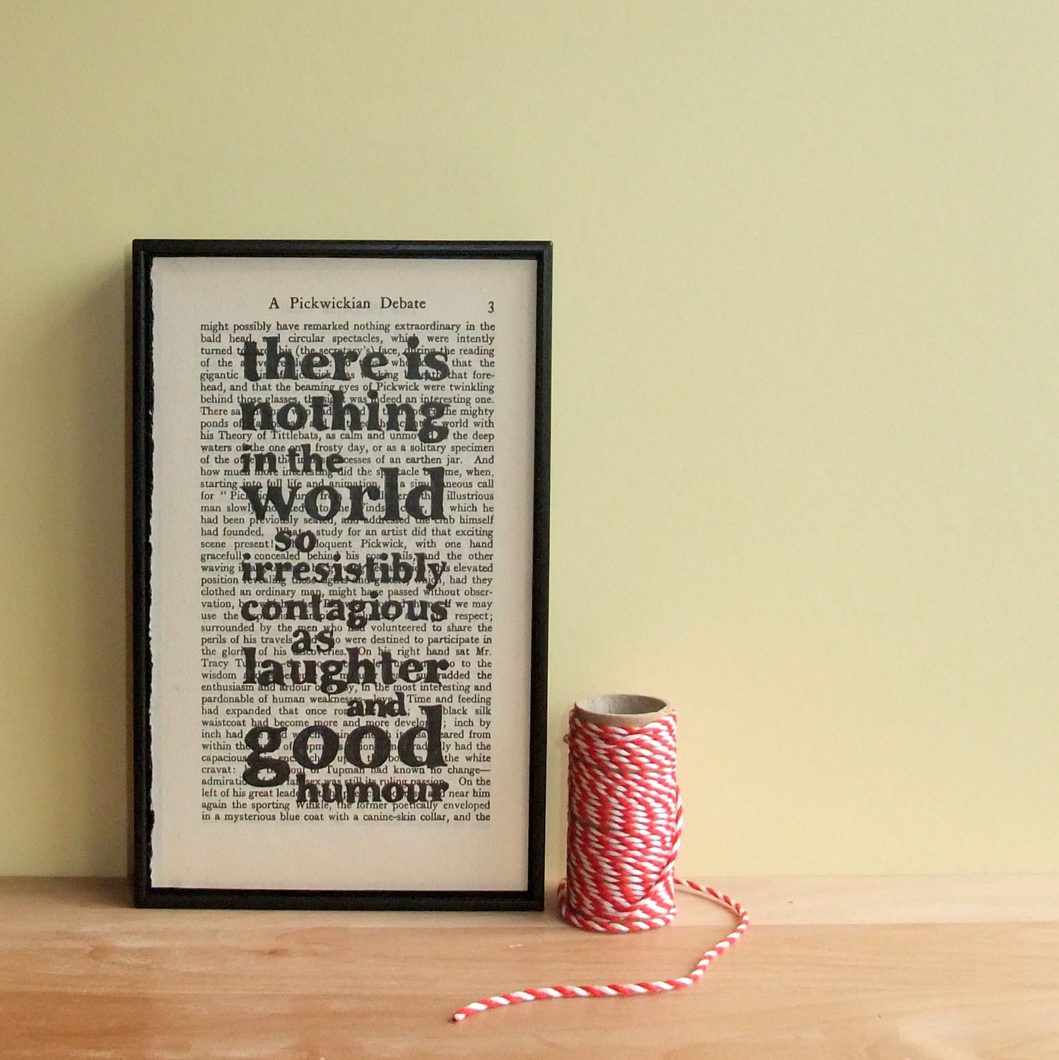 Charles Dickens Quote on framed vintage book page - laughter and good humour