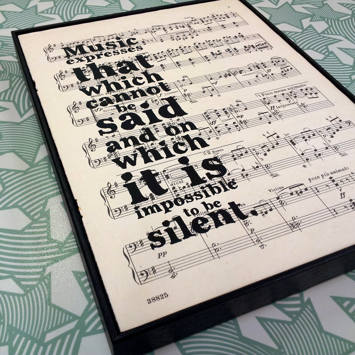 Inspirational Music Quote by Victor Hugo Typographic Framed Art Print on Vintage Sheet Music