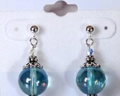 Aqua Aura Quartz SS Dangle Post Earrings - 12mm