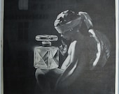 1961 ad Intimate Perfume Revlon vintage blindfolded Cupid with bottle - Free U.S. shipping