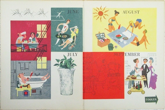 Hot Weather Meals vintage 1949 illustration page Alice and Martin Provensen picnic summer outdoor  - Free U.S. shipping