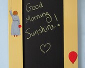 Upcycled Chalkboard Made from a Cabinet Door with Handpainted Girl with Red Balloon