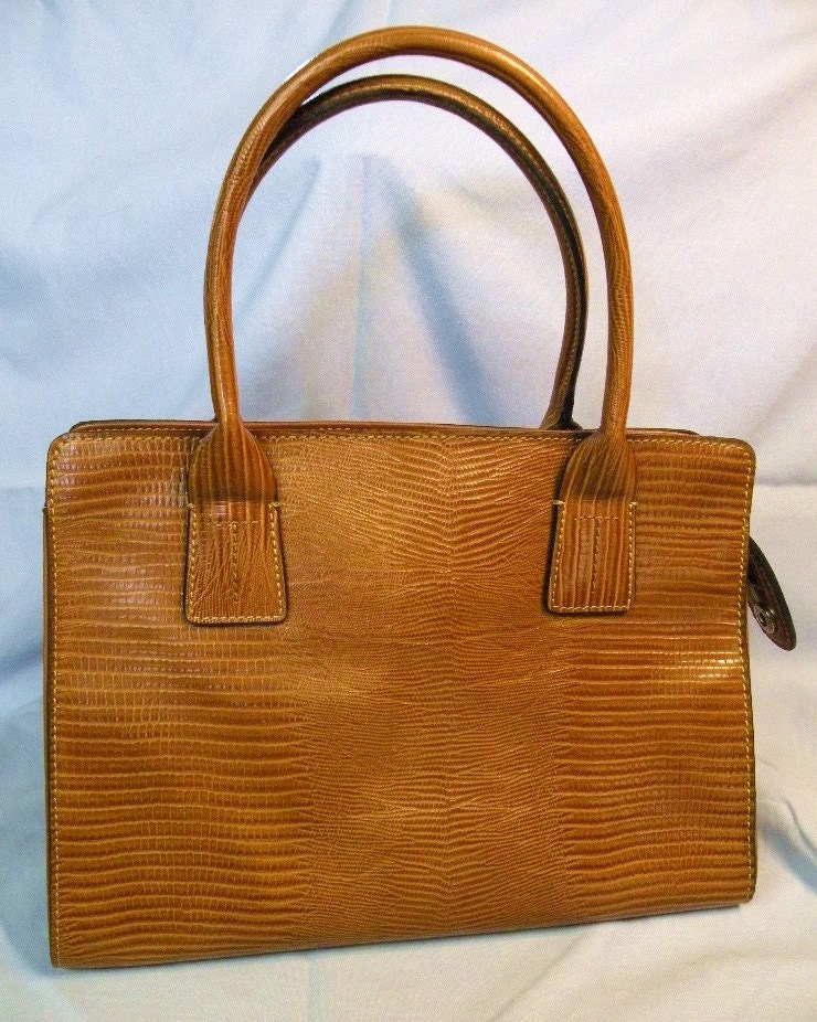 Vintage Bag Purse Faux Brown Reptile Skin Handbag Hipster Tommy Hilfiger