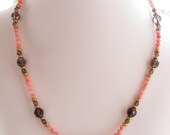 Pink Coral Necklace with Charcoal Brown Smoky Quartz