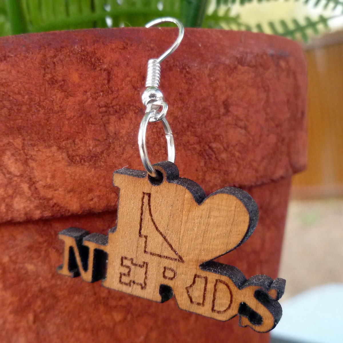I Love Nerds Earrings Laser Cut Cherry Wood Geekery Nerdy School Studious Girl Crush Fun Flirty Saying Computer Techie Free Shipping