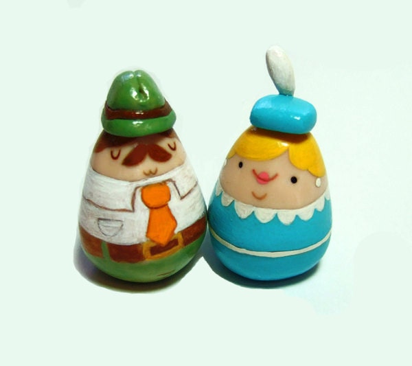 Wedding Cake Topper Figurine Couple READY TO SHIP Mid Century Retro Style - Handmade by The Happy Acorn