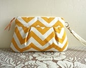 Pleated Chevron Wristlet/ Pouch/ Clutch// Nautical stripe // Yellow/ White Stripe --MADE TO ORDER--