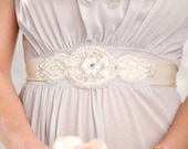 white beaded Crystals wedding sash - bridal white lace crystals beaded sash
