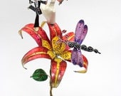 The Dragonfly and Daylily Wedding Cake Topper
