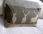 hand printed triple greys  stag cushion cover