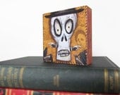 Day of the Dead Sugar Skull No:3 Wall Art - Mixed Media SKULL ART Panel 4x4 Inches - Hipster Fathers Day Gift