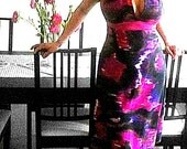 Vibrantly colorful knee length halter dress