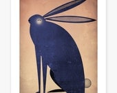 The INDIGO RABBIT Graphic Art Illustration 9x12 giclee print Signed